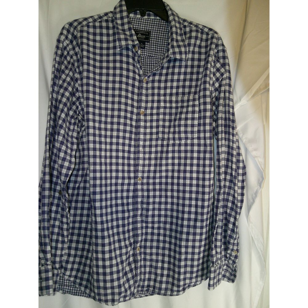 G.H. Bass & Co. Classic Gingham‎ Check Button-Down Shirt Navy White Cotton XL